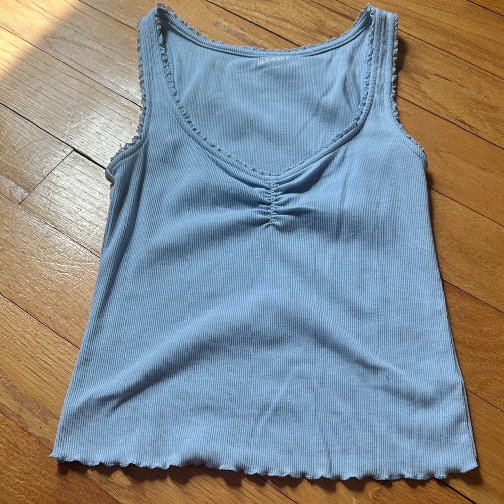 Old Navy Light Blue Ribbed V-Neck Tank Top